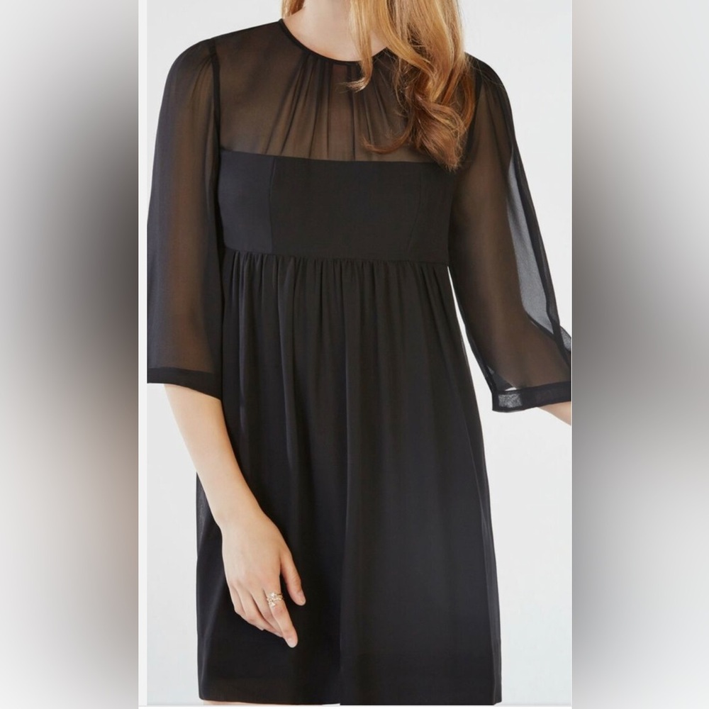 Worn once! Womens BCBG MaxAzria 100% Silk Morgan Dress Black Sheer Size XS